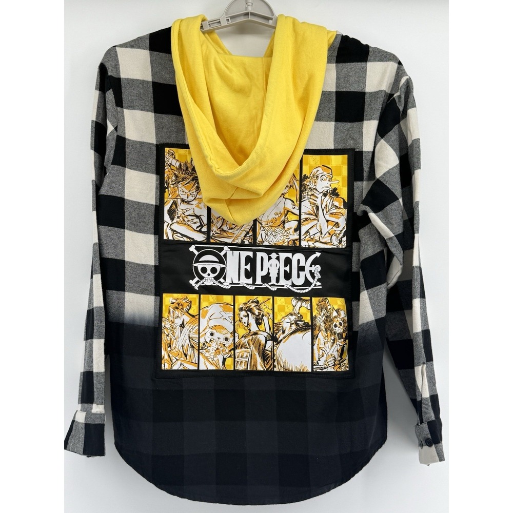 Atsuko One Piece Straw Hat Plaid Hoodie- Size Small Yellow Black